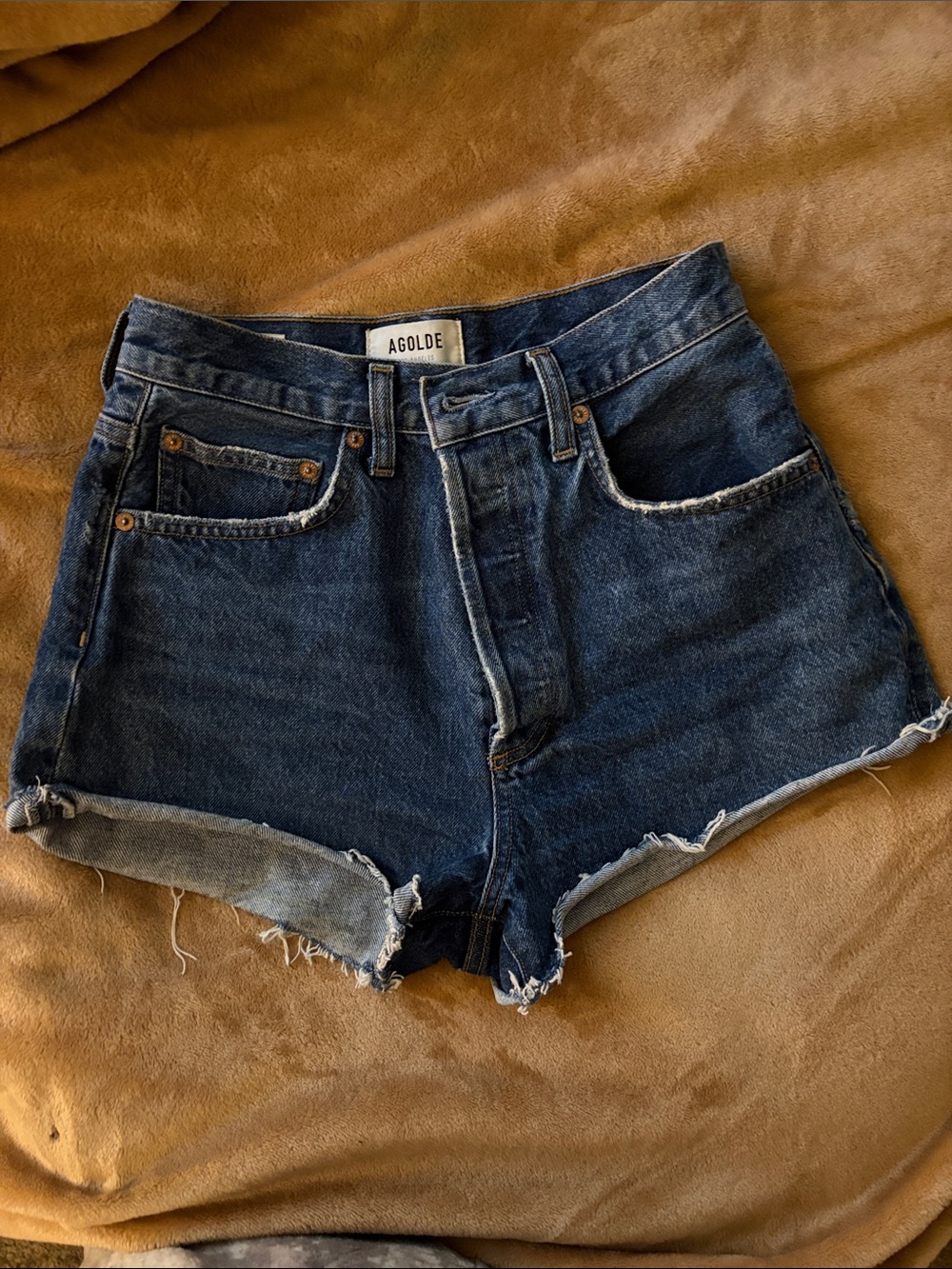 AGOLDE Dark Indigo High-Rise Cutoff Jean Shorts